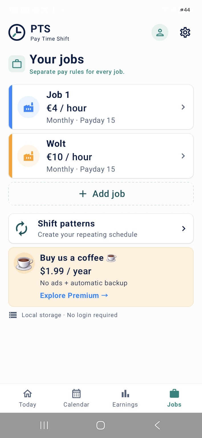 PTS Your jobs screen